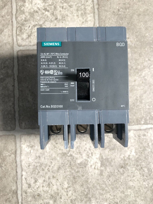 Main Circuit Breaker Siemens BQD3100, 100A, 3 Pole, 3 Phase, 480V