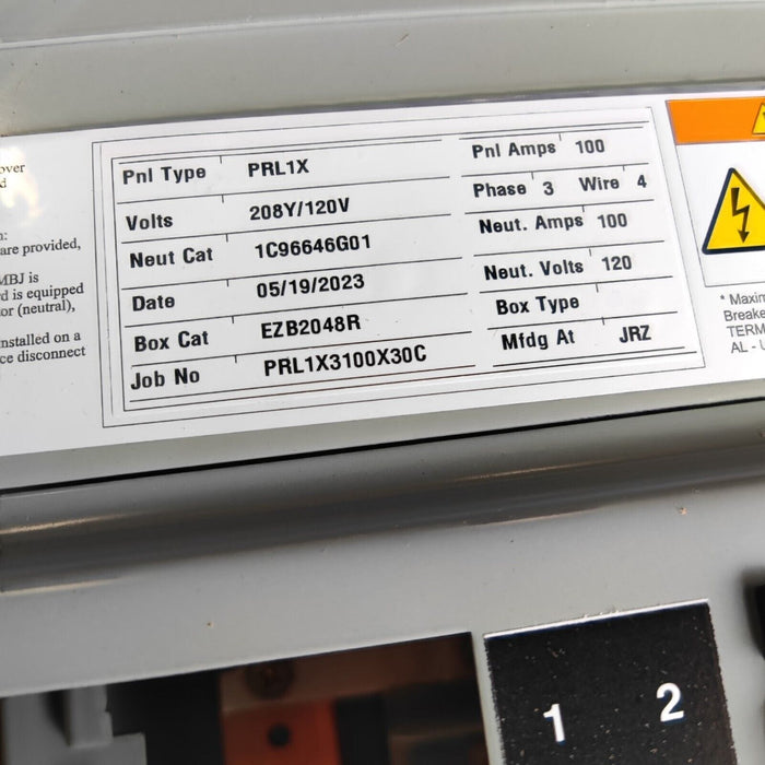 Panelboard EATON PRL1x, 100 AMP, 208Y/120V, 3PH/4W, 30Sp, NEMA 3R, 48 Inch, PRL1X3100X30C