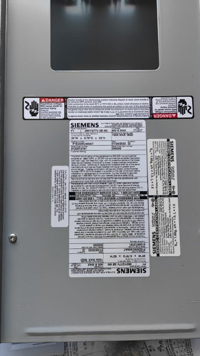 PANELBOARD SIEMENS, 400 AMP, 480Y/277V, MLO, 3PH/4W, 30Sp, NEMA 3R/12 Enclosure, 62 Inch, P1E30MC400AT