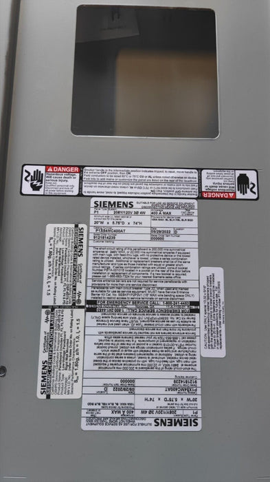 PANELBOARD SIEMENS, 400 AMP, 208/120V, MLO, 3PH/4W, 54Sp, NEMA 3R/12 Enclosure, 74 Inch, P1X54MC400AT
