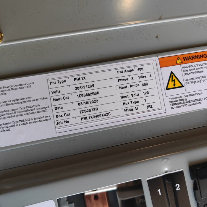 Panelboard EATON PRL1x, 400 AMP, 208Y/120V, 3PH/4W, 42Sp, NEMA 3R, 72 inch, PRL1X3400X42C