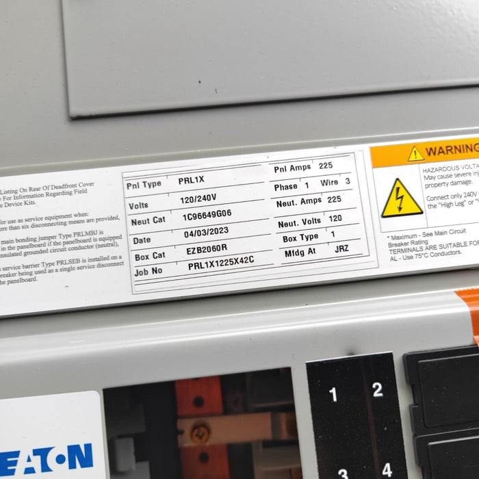 PANELBOARD EATON PRL1x, 225 AMP, 240V/120V, 1PH/3W, 42Sp, NEMA 1 Indoor, 60 inch, PRL1X1225X42C
