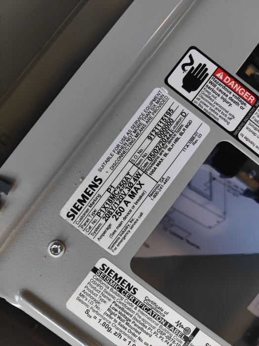 PANELBOARD SIEMENS, 250 AMP, 208Y/120V, MLO, 3PH/4W, 18Sp, NEMA 3R/12 Enclosure, 32 Inch, P1X18MC250AT