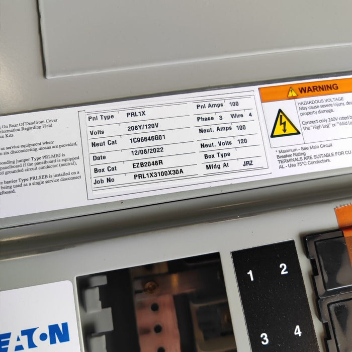 Panelboard EATON PRL1x, 100 AMP, 208Y/120V, 3PH/4W, 30Sp, NEMA 3R, 48 Inch, PRL1X3100X30A