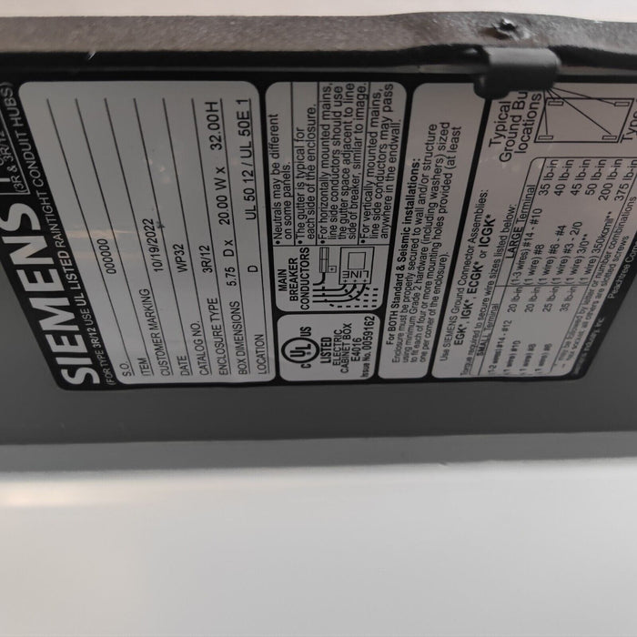 PANELBOARD SIEMENS, 250 AMP, 480/277V, MLO, 3PH/4W, 18Sp, NEMA 3R/12, 32 Inch, P1E18MC250AT