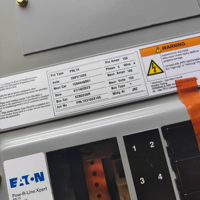 Panelboard EATON PRL1x, 100 AMP, 208Y/120V, 3PH/4W, 18Sp, NEMA 1, 36 Inch, PRL1X3100X18C