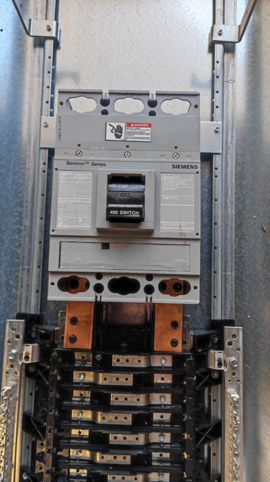 PANELBOARD SIEMENS, 400 AMP, 240/120V, MLO (w/ USED MAIN Breaker), 1PH/3W, 54Sp, NEMA 1 Indoor, 74 Inch, P1A54MC400AT