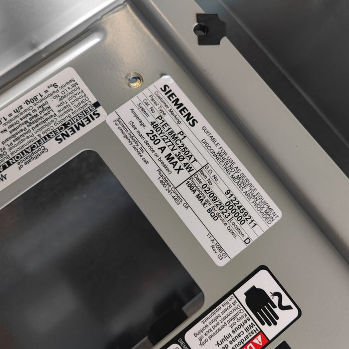 PANELBOARD SIEMENS, 250 AMP, 480Y/277V, MLO, 3PH/4W, 18Sp, NEMA 1 Enclosure, 32 Inch, P1E18MC250AT