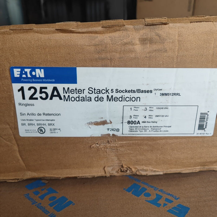 Meter Box EATON 3MM512RRL, 125A-800A, Indoor/Outdoor, 5 Sockets 3P In - 1P Out, 120-208V