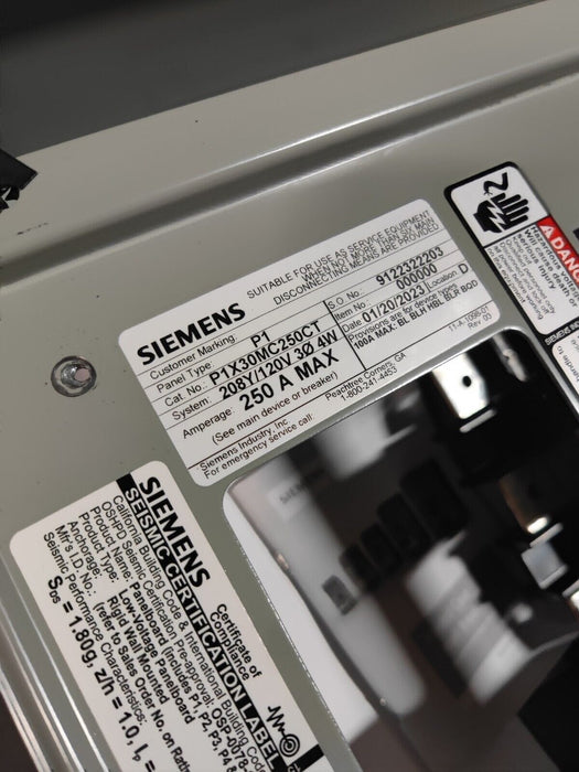 PANELBOARD SIEMENS, 250 AMP, 208Y/120V, MLO, 3PH/4W, 30Sp, NEMA 3R/12, 38 Inch, P1X30MC250CT