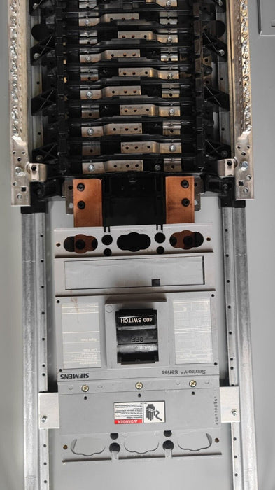 PANELBOARD SIEMENS, 400 AMP, 240/120V, MLO (w/ USED MAIN Breaker), 1PH/3W, 54Sp, NEMA 3R Outdoor Enclosure, 74 Inch, P1A54MC400AT
