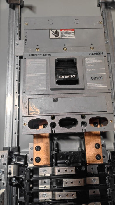 PANELBOARD SIEMENS, 400 AMP, 240V/120V, w/ Used Main Breaker, 1PH/3W, 42Sp, SINGLE PHASE, Enclosure Cover, 68 Inch, P1A42MC400AT
