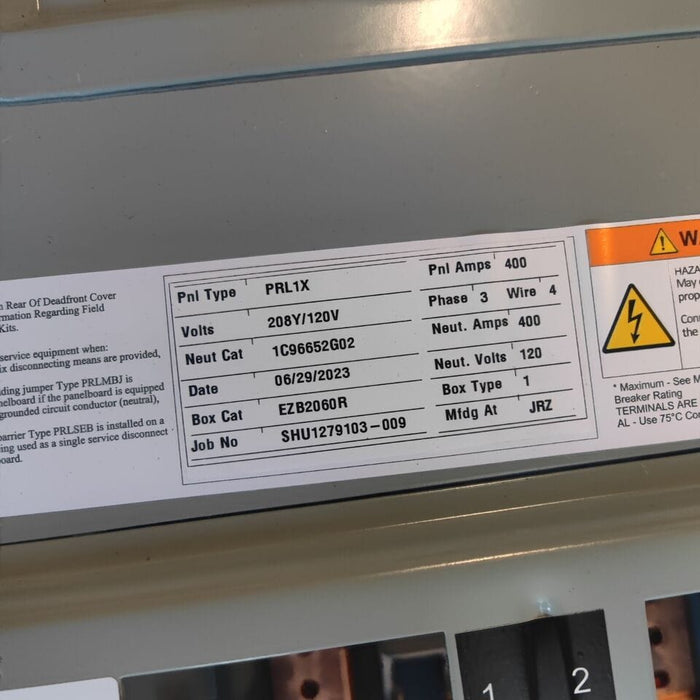 Panelboard EATON PRL1x, 400A, 208Y/120V, 3PH/4W, MLO, 42Sp, NEMA 3R, 60 Inch