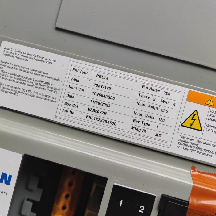 Panelboard EATON PRL1x, 225 AMP, 208Y/120V, 3PH/4W, 60Sp, NEMA 3R, 72 Inch, PRL1X3225X60C