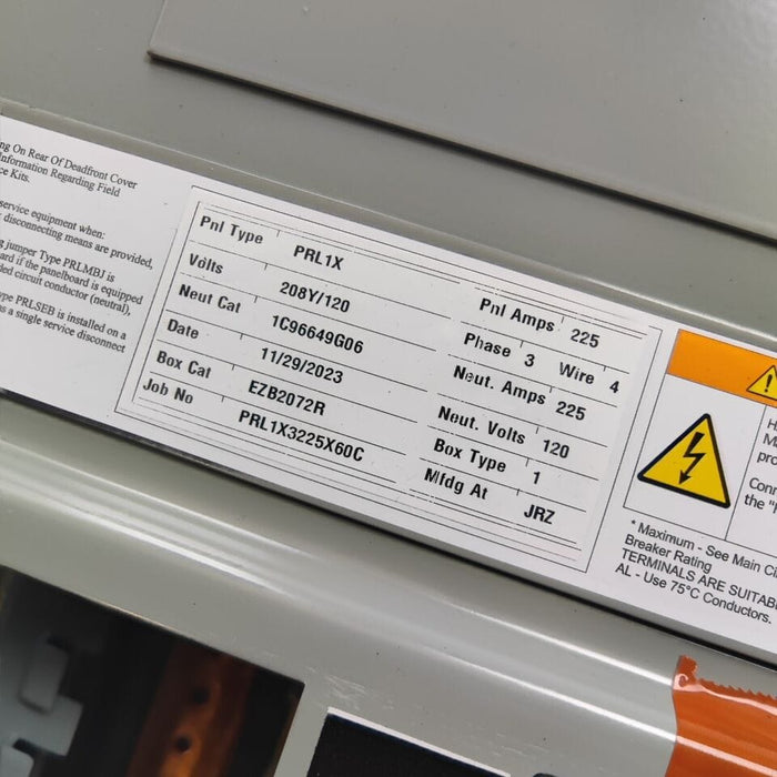 Panelboard EATON PRL1x, 225 AMP, 208Y/120V, 3PH/4W, 60Sp, NEMA 1, 72 Inch, PRL1X3225X60C