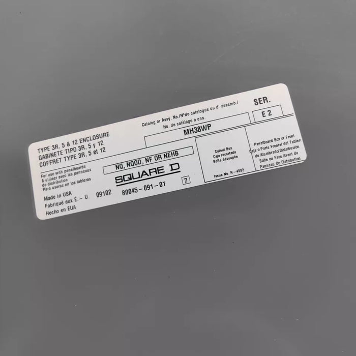 PANELBOARD SQUARE D NQ42L2C, 225A, 240V/120V, 1PH/3W, 42Sp, NEMA 3R
