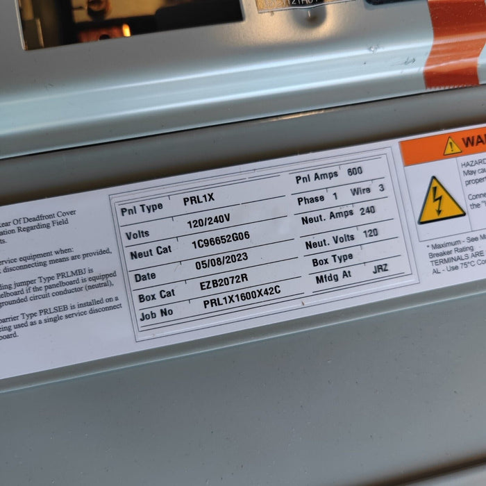 Panelboard EATON PRL1x, 600 AMP, 240/120V, 1PH/3W, 42Sp, NEMA 3R, 72 Inch, PRL1X1600X42C