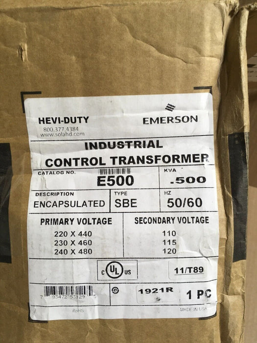 Transformer Emerson SolaHD E500 SBE, 240/480VAC / 120VAC, 0.5 kVA