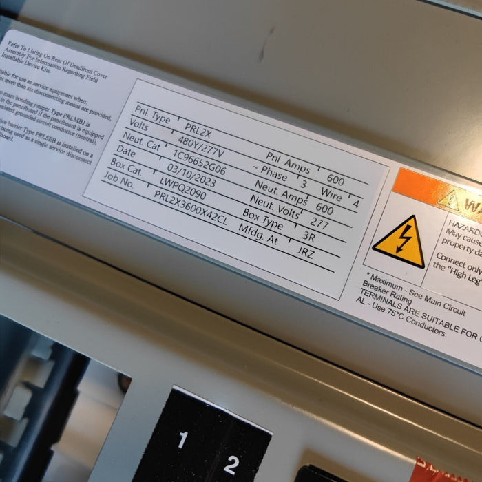 Panelboard EATON PRL2x CL, 600 AMP, 480Y/277V, 3PH/4W, 42Sp, NEMA 3R, 90 Inch, PRL2X3600X42CL