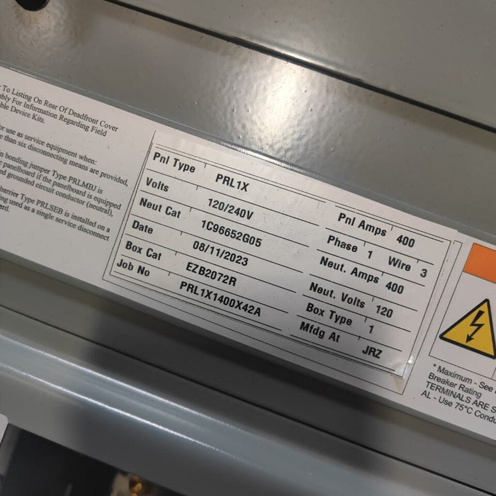 Panelboard EATON PRL1x, 400 AMP, 240V/120V, 1PH/3W, MLO, 42Sp, NEMA 3R, 72 Inch, PRL1X1400X42A